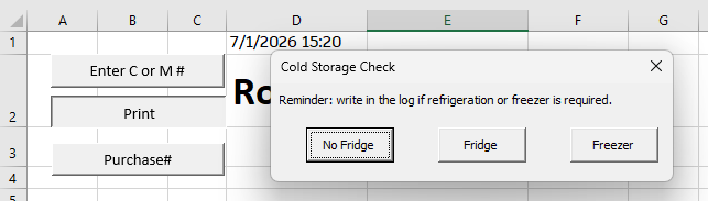 Refrigeration prompt in Excel